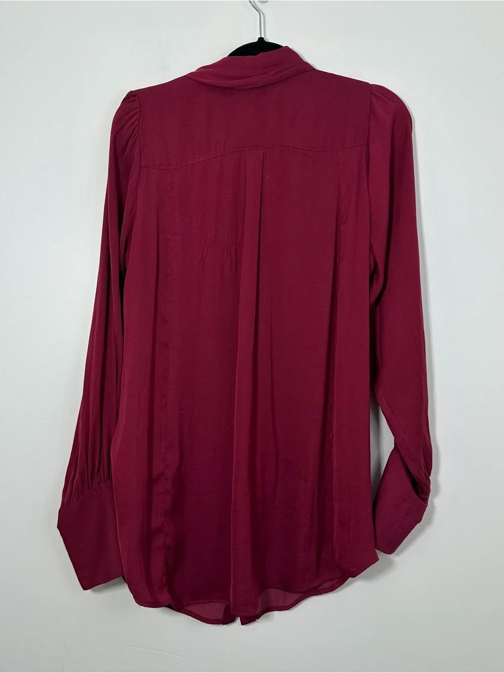 Free People Burgundy Button Front Blouse Women’s Large Puff Sleeve Cuff Top